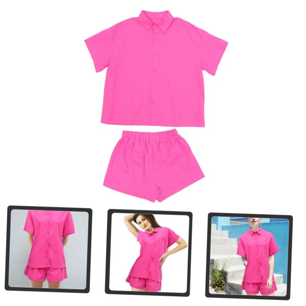 Women's Solid Short Sleeve Shirt Shorts Suit Set Summer Outfit for Women
