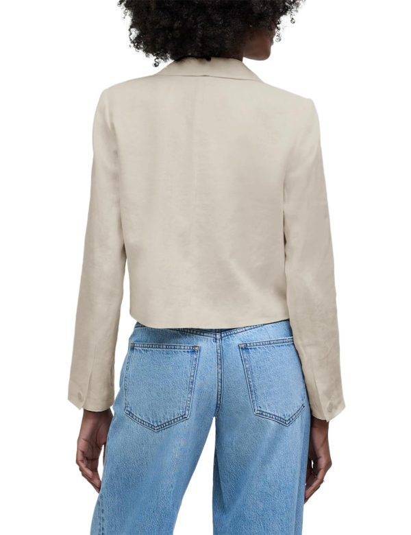 Womens Cropped Blazer Casual Lightweight Cotton Linen Blazer Suit Jackets