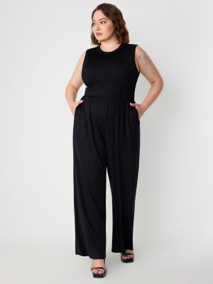 Plus Size Jumpsuits For Curvy Women Crew Neck Sleeveless Elegant Wide Leg Jumpsuits Dressy Casual Summer Outfits