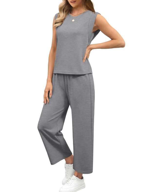Two Piece Sets for Women Casual Travel Vacation Outfits Summer Wide Leg Crop Pants Lounge Sets