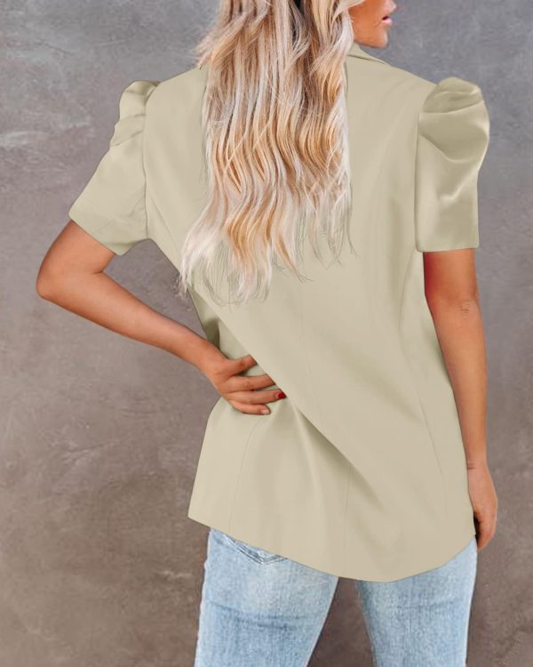 Womens Summer Blazers Casual Short Puff Sleeve Open Front Office Blazers Bussiness Jackets Work Suit