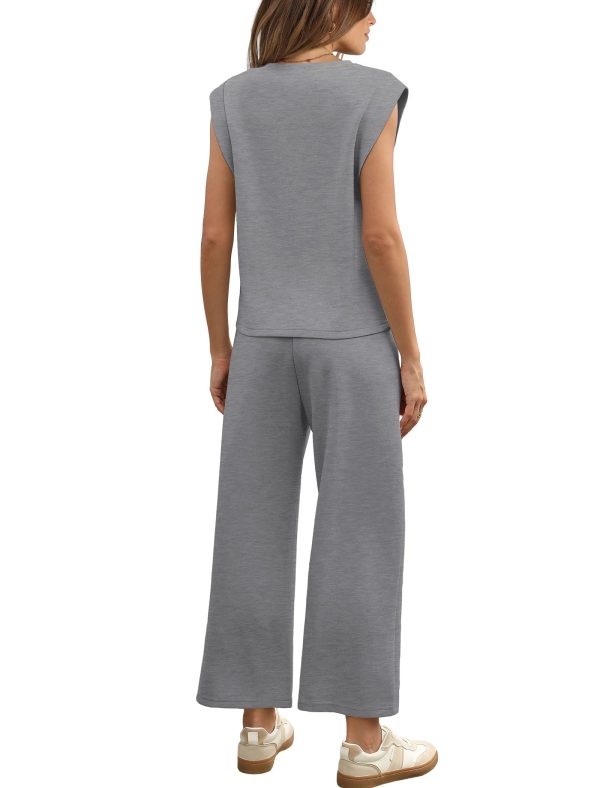 Two Piece Sets for Women Casual Travel Vacation Outfits Summer Wide Leg Crop Pants Lounge Sets