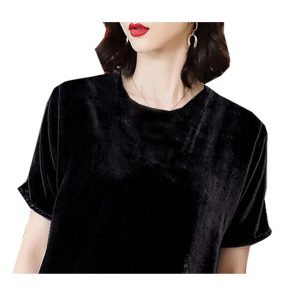 Plus Size Women's Velvet Set - Short Sleeve Top & Straight Leg Pants Premium Relaxed Fit