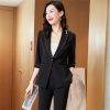 Women Spring Summer Temperament Half Sleeve Business Slim Blazer and Pants Office Ladies Work Wear Suits