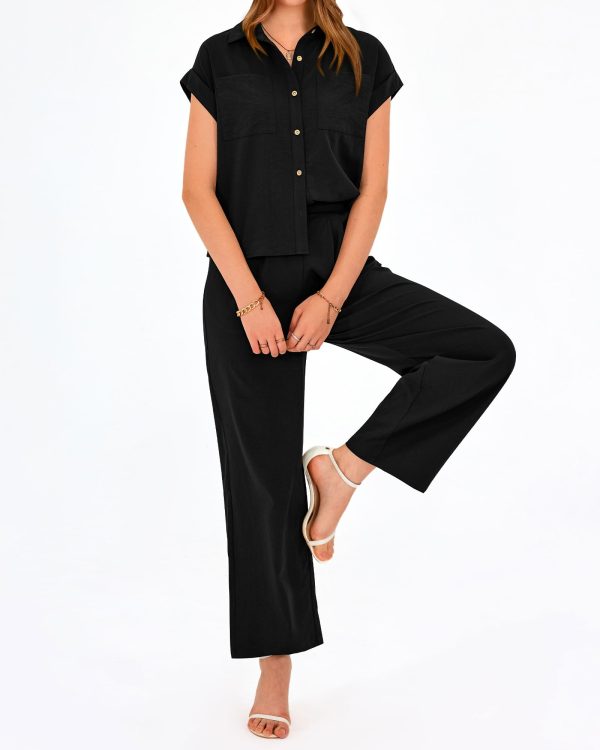 Womens 2 Piece sets Summer Cap Sleeve Tops Palazzo Pants Dressy Casual Vacation Travel Outfits Tracksuits