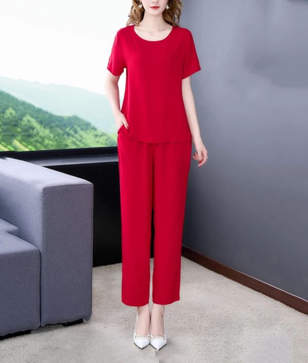 Women's Summer Loungewear - Light Blue Cotton Blend Tee & Capris Moisture-Wicking