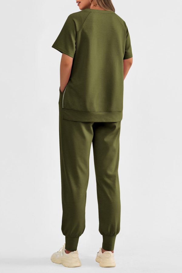 Women's Summer 2 Piece Outfit Tracksuits Casual Short Sleeve Tops High Waisted Sweatpants Set