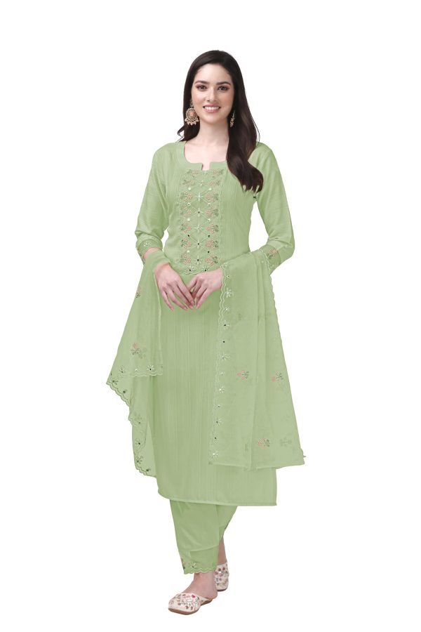 Women's Cotton Embroidery Salwar Suit Set Kurta Pant with Dupatta Kurta Set for Women
