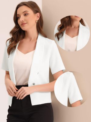 Casual Shawl Collar Open Front Cardigan for Women's Short Sleeve Work Office Suit Blazer
