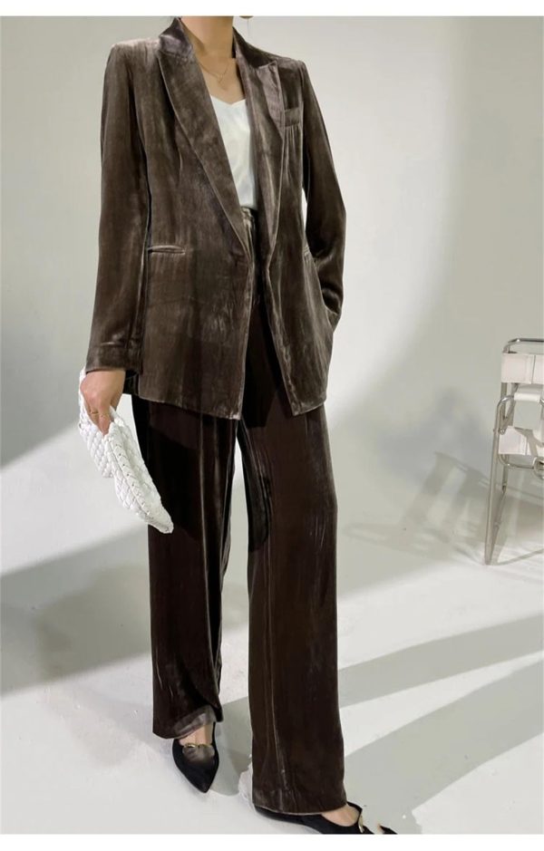 Plus Size Women's Velvet Suit - Business Casual Attire with Elegant Silhouette