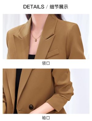 Women 2 Button Office Long Sleeve Solid Coats Turn Down Collar Vintage Jacket Loose Blazer