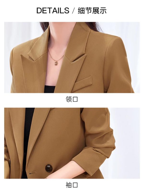 Women 2 Button Office Long Sleeve Solid Coats Turn Down Collar Vintage Jacket Loose Blazer