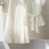 Womens 2 Piece Chiffon Outfits Short Sleeve Blouse and Pleated A Line Long Skirt Set with Belt for Work Office