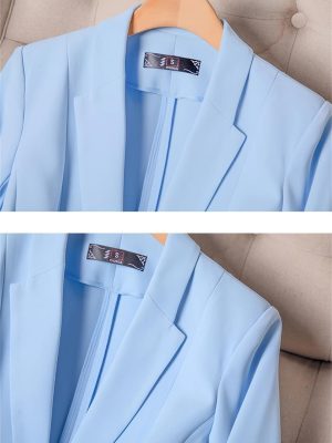 Women's Spring Summer Half Sleeve Office Coat Top All Match Stylish Jacket Blue Blazer