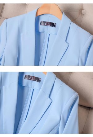 Women's Spring Summer Half Sleeve Office Coat Top All Match Stylish Jacket Blue Blazer