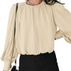 Women's Tops Blouses for Women Casual Long Sleeve Shirts Crew Neck Bohemian Solid Color Spring Work Business
