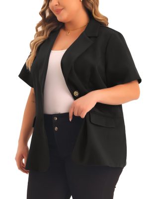 Plus Size Casual Blazers for Women Short Sleeve Notched Lapel Button Work Office Blazer Suit Jacket