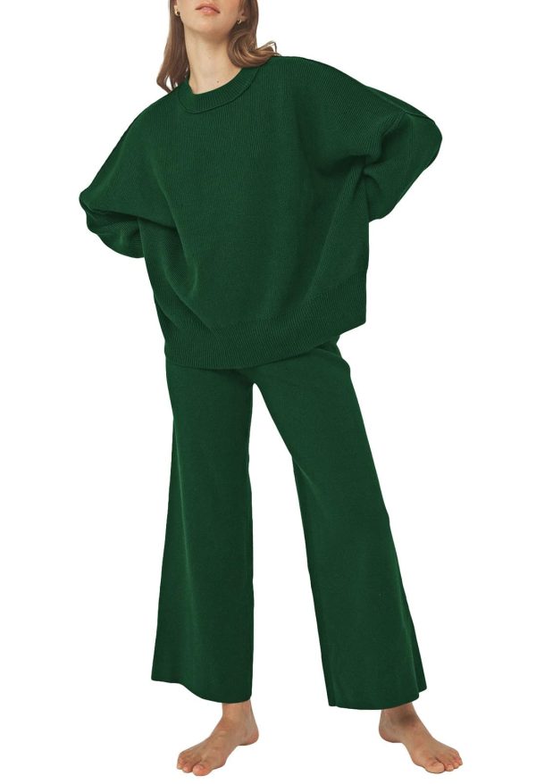 Women 2 Piece Sweater Sets Long Sleeve Knit Top Matching Wide Leg Pant Knitted Sweatsuit Outfits