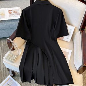 Women Black Pleated Dress Comfort Fit Formal Suit Dress Elegant Office Wear Professional Attire