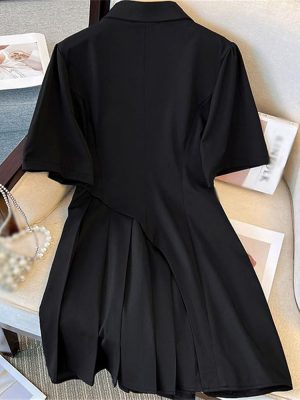 Women Black Pleated Dress Comfort Fit Formal Suit Dress Elegant Office Wear Professional Attire