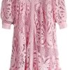 Summer Maxi Dress Women Slim Fit Full Lantern Sleeve Lace Dress Hollow Out Lapel with Belt Elegant Office Work Long Dresses
