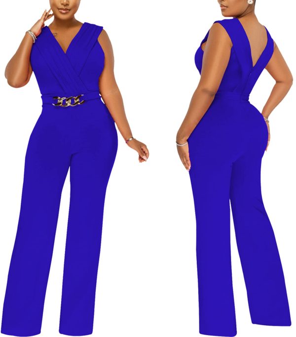 Women's Dressy Jumpsuits Summer Sexy Party Rompers Elegant Deep V Neck Backless Clubwear Wide Leg Long Pants