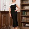 Sexy Slant Shoulder Ruffle Dress Color Block Sleeveless Slim Fit Dresses for Women