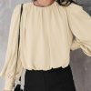 Women's Tops Blouses for Women Casual Long Sleeve Shirts Crew Neck Bohemian Solid Color Spring Work Business