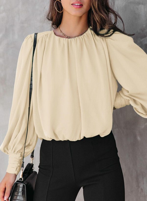 Women's Tops Blouses for Women Casual Long Sleeve Shirts Crew Neck Bohemian Solid Color Spring Work Business