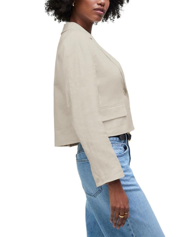 Womens Cropped Blazer Casual Lightweight Cotton Linen Blazer Suit Jackets