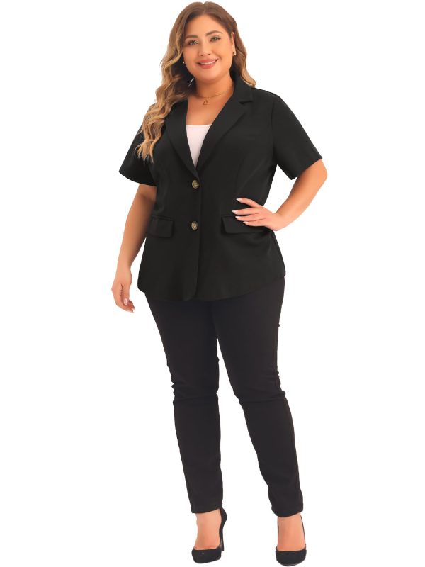 Plus Size Casual Blazers for Women Short Sleeve Notched Lapel Button Work Office Blazer Suit Jacket