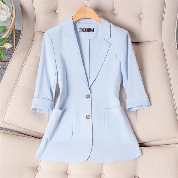 Women Spring Summer Wear Half Sleeve Jacket Office Single Breasted Thin Suit Blazer