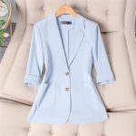 Women's Spring Summer Half Sleeve Office Coat Top All Match Stylish Jacket Blue Blazer