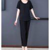 Women's Summer Loungewear - Light Blue Cotton Blend Tee & Capris Moisture-Wicking