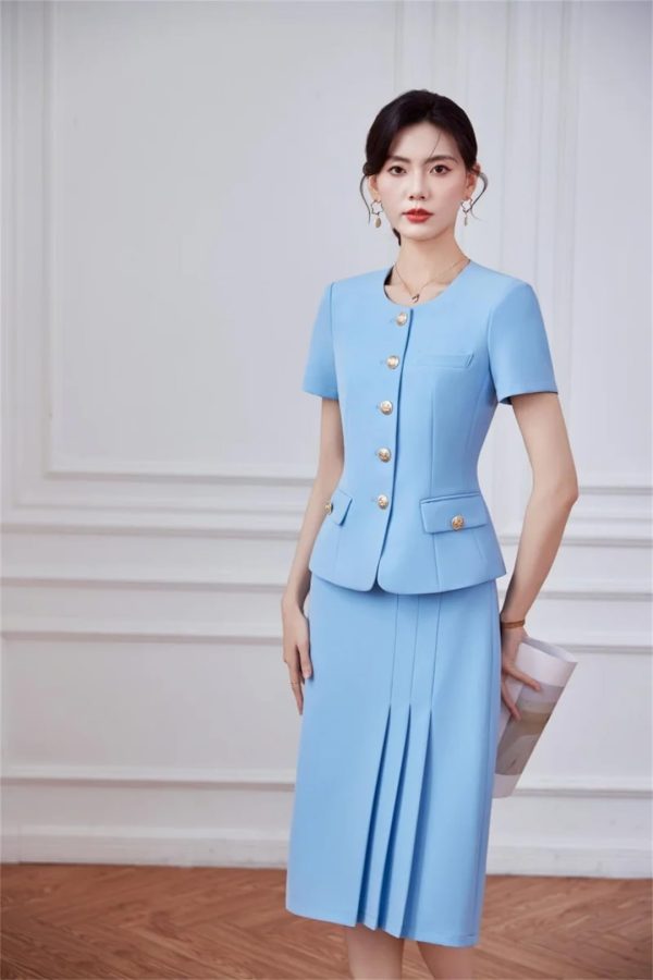 Women's Two-Piece Short-Sleeved Blazer Long Skirt Showing Elegant Temperament