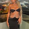 Halter Neck Hollow Out Dress for Women Sexy Chain Detail Summer Party Club Dresses