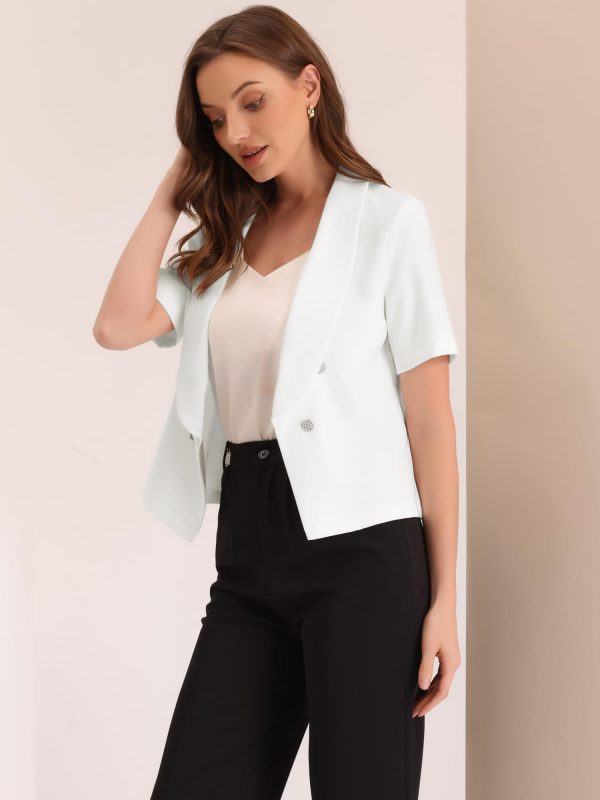 Casual Shawl Collar Open Front Cardigan for Women's Short Sleeve Work Office Suit Blazer