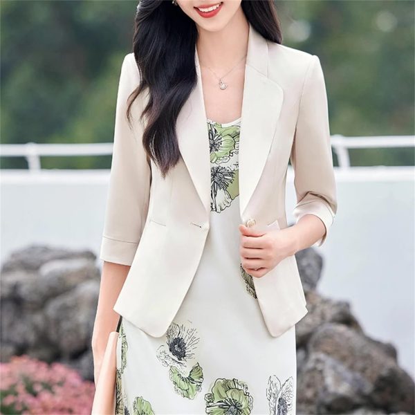 Women Summer Style Elegant Office Wear Jacket Business Uniforms Half Blazer Work Coat