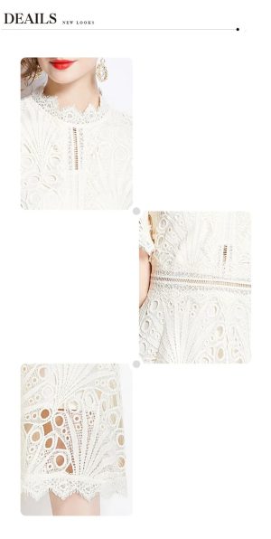 Womens Summer Hollow Out Party A Line Midi Long Princess Elegant Office Runway Robes Dress