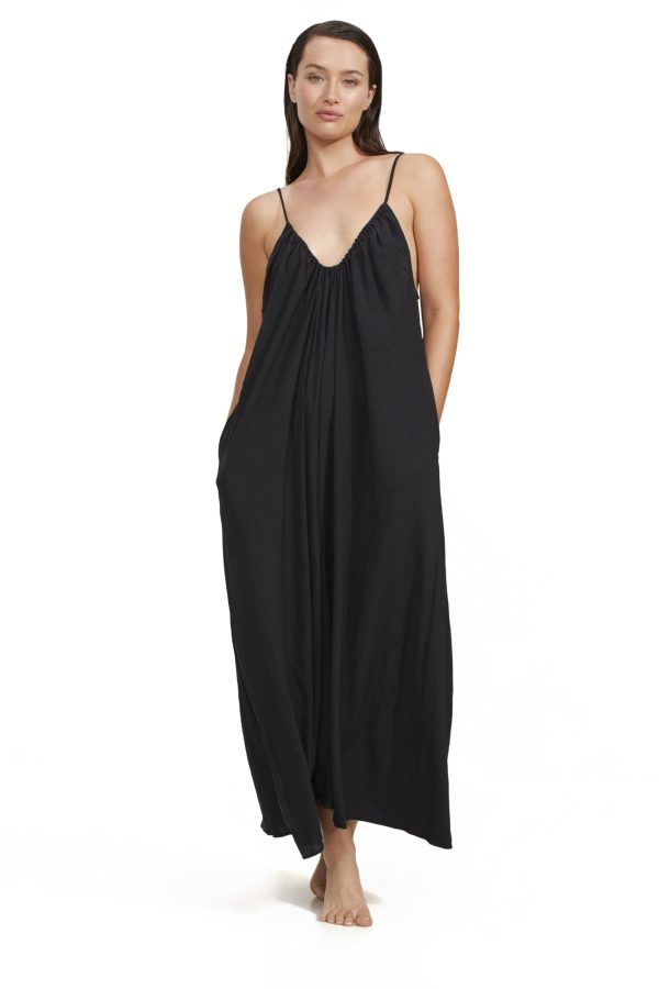 Luma Women's Deep Ruched Scoop Neck Maxi Dress Coverup and Flowy Design for a Comfortable Fit