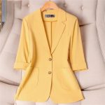 Women Spring Summer Wear Half Sleeve Jacket Office Single Breasted Thin Suit Blazer