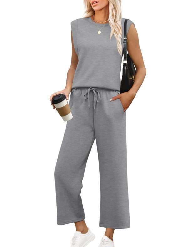 Two Piece Sets for Women Casual Travel Vacation Outfits Summer Wide Leg Crop Pants Lounge Sets