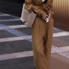 Women's Linen Business Set - Brown Shirt & Wide Leg Pants Elegant Professional Attire