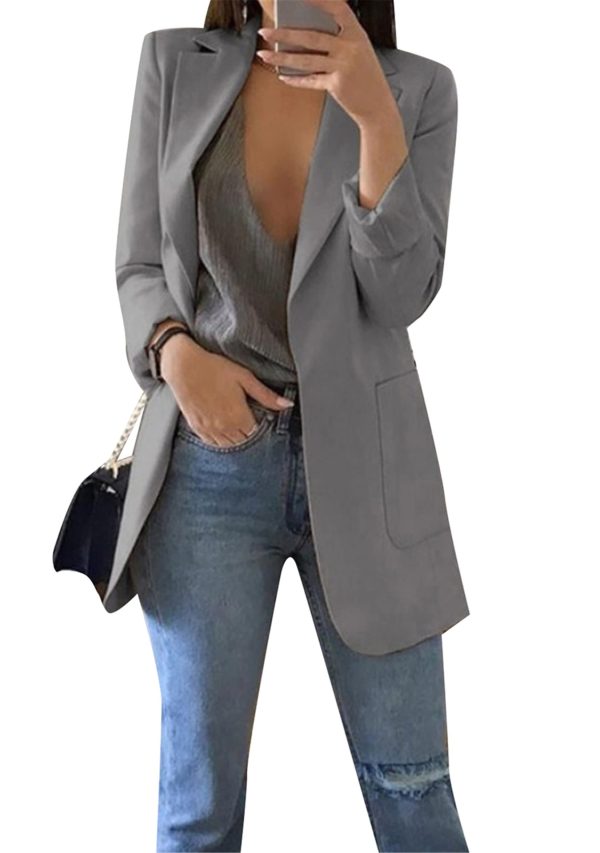 Women’s Casual Long Sleeve Open Front Blazer Lapel Collar Cardigan Plus Size Work Jackets