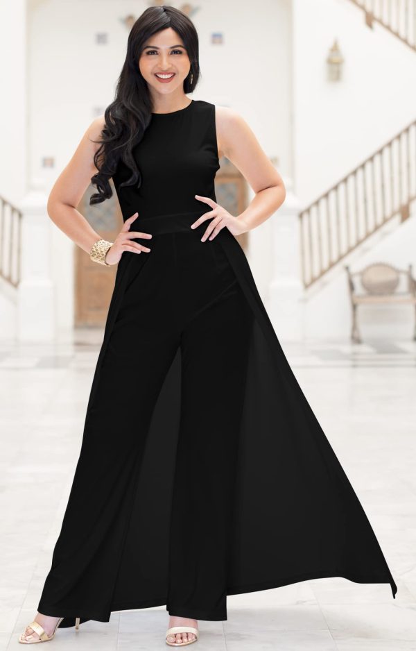 Sleeveless Flattering Dressy Long Pant Cape Classy Elegant Jumpsuit