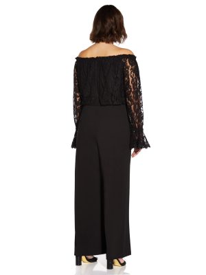 Womens Lace and Crepe Jumpsuit