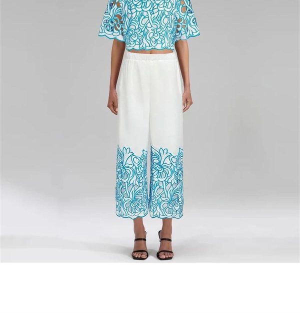 Women's Casual Top Set - Lapel Short Sleeve & Wide Leg Pants