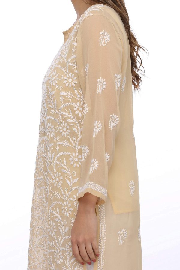 Hand Embroidered Indian Chikankari Georgette Kurti Kurta with Slip for Women A90397
