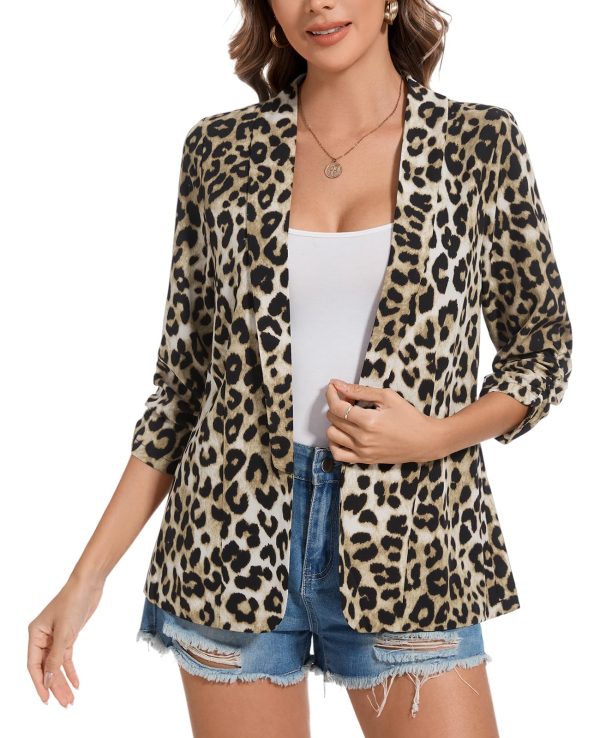 Womens Chiffon Blazer 3/4 Sleeve Shawl Collar Open Front Blazers Casual Work Office Cardigan Suit Jacket