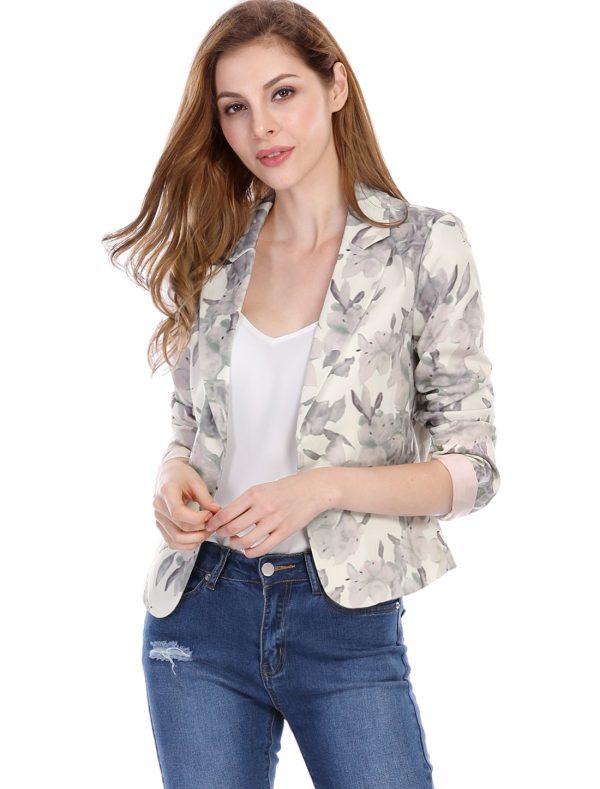 Women's Open Front Office Work Business Casual Lightweight Summer Crop Suit Blazer